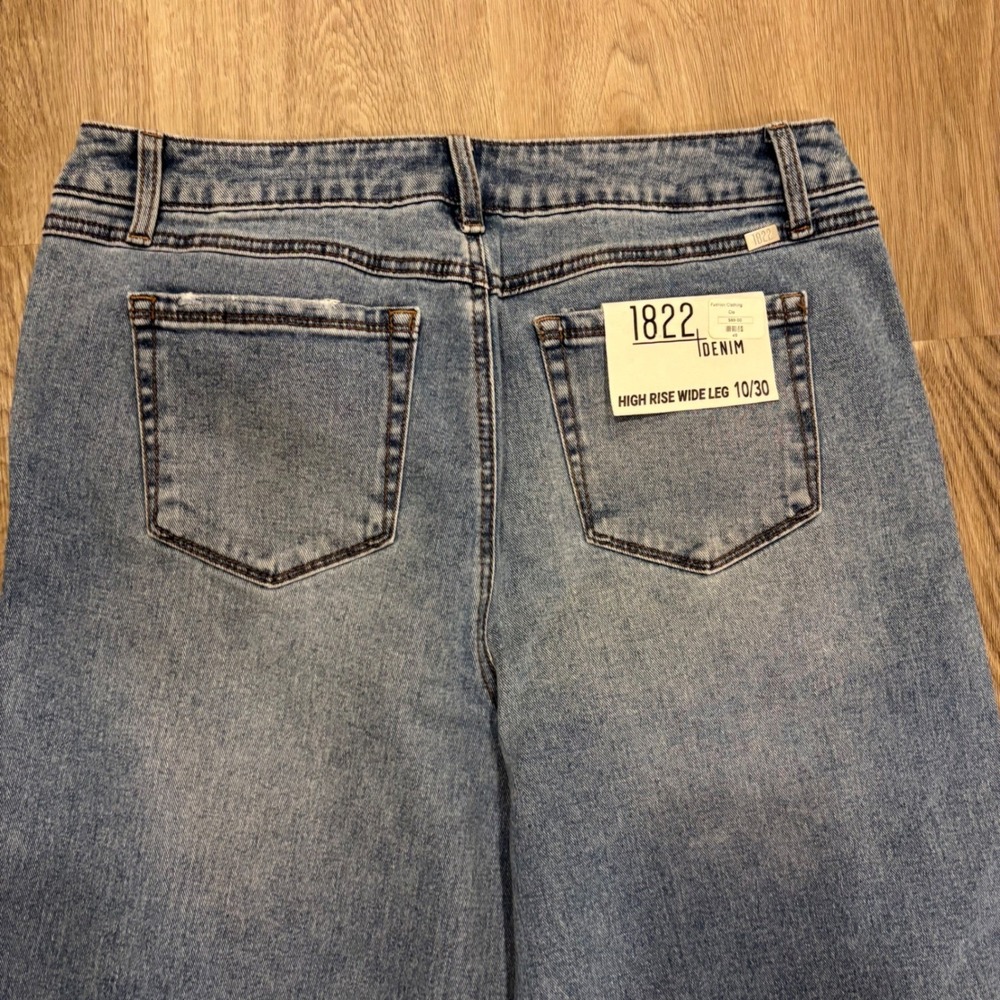 NWT 1822 Denim High Rise Wide Leg Distressed Jeans Medium Wash‎ Blue 10/30 - Picture 8 of 12